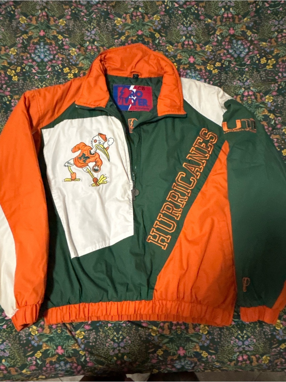 vintage 1990s Pro Player Miami Hurricanes 1/4 zip windbreaker pullover jacket Lg